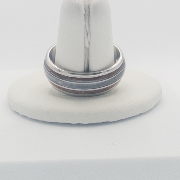 Mens Tungsten Carbide Ring With Wood & Opal Inlay Durable & Stylish Design - Picture 13 of 14